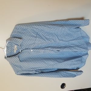 LOFT blue chambray polka dot button down shirt, size M